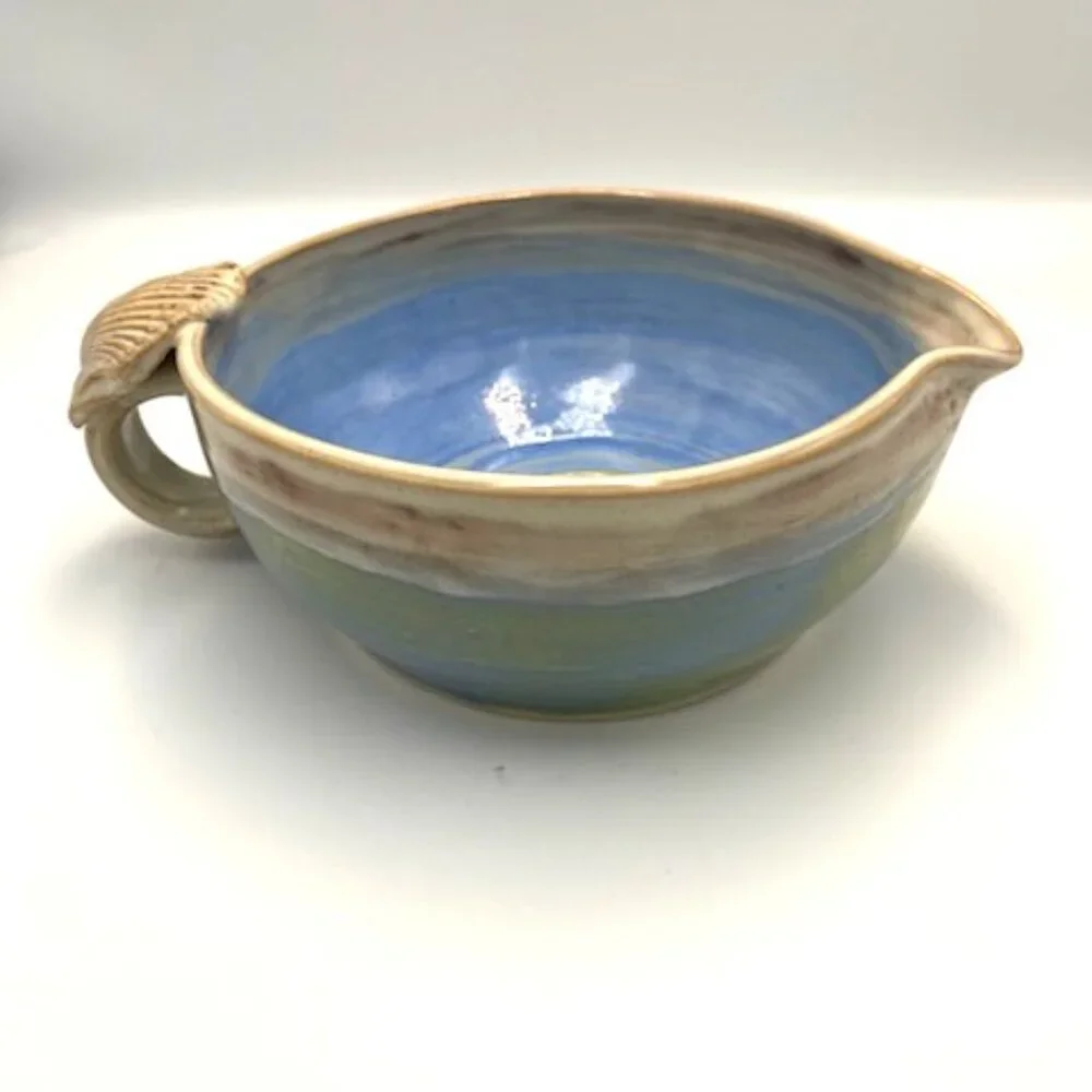 Christine Stevens Pottery Bowl Signed Shell Handle & Spout Ocracoke‎ NC Coastal